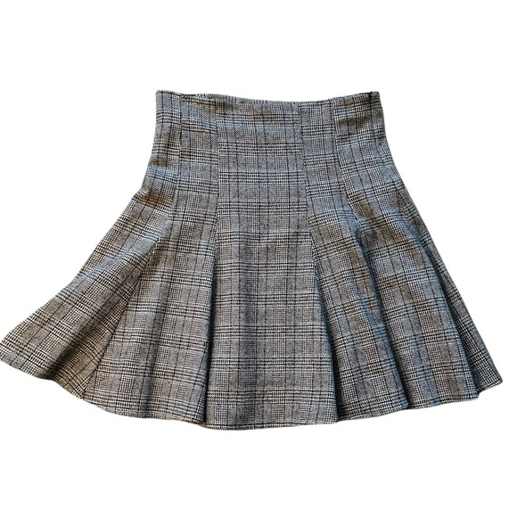 PASHUT Wool A-Line Skirt Herringbone Knee Length Pleated Gray Academia Israel - Picture 4 of 10